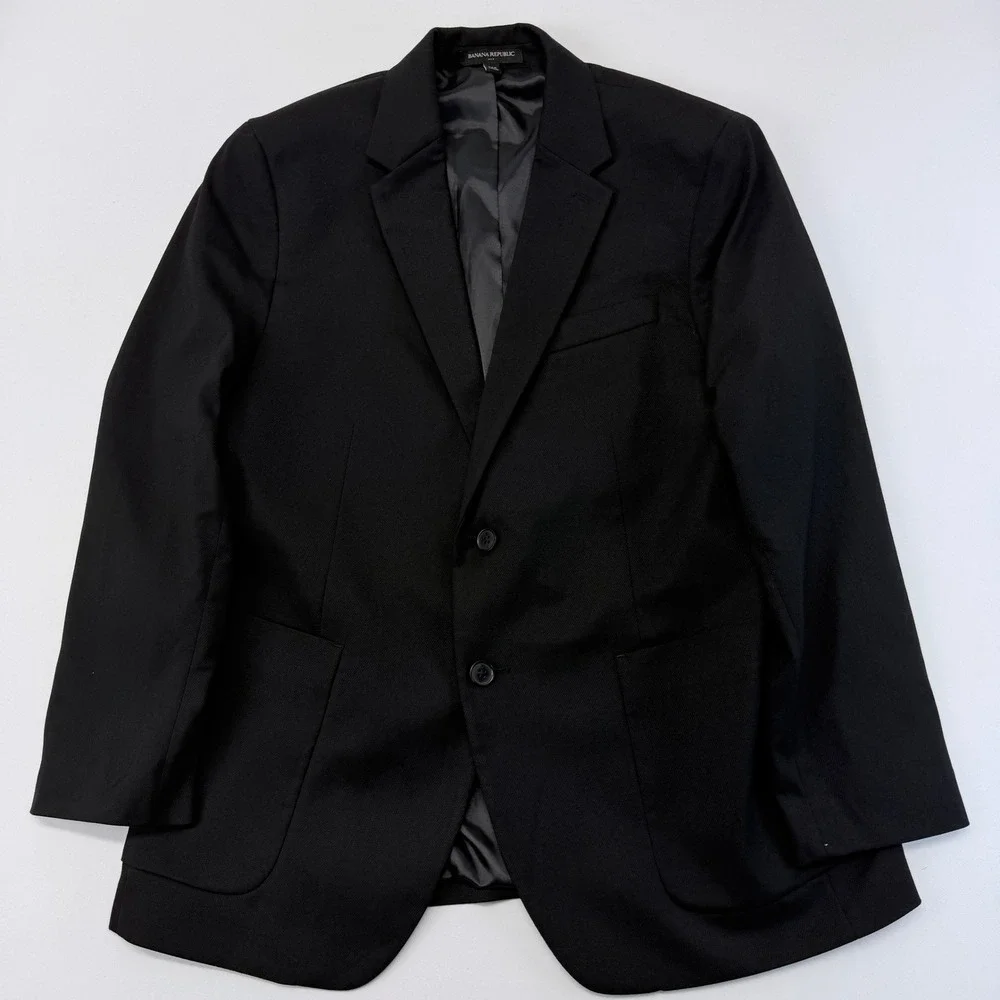 Banana Republic Mens Black Tailored Fit Textured Two Button Blazer Jacket 42S